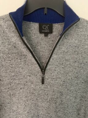 Men's Gray Half-Zip Cashmere Sweater with Blue Inner Collar